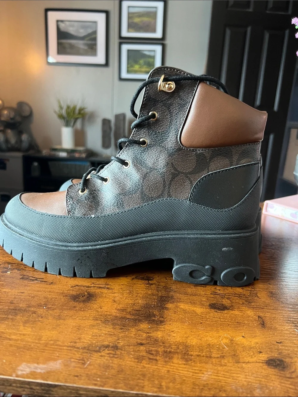 Coach Brown Black Signature Lug Boot